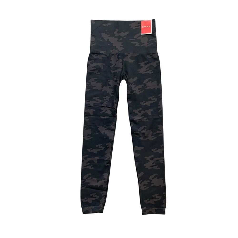 Spanx Leggings Womens M Medium Black Camo 4 Way Stretch Ecocare Seamless Yoga